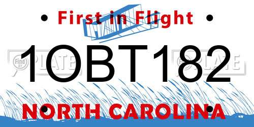 1OBT182 North Carolina License Plate