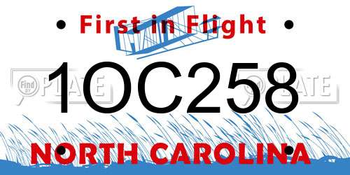 1OC258 North Carolina License Plate
