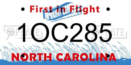 1OC285 North Carolina License Plate