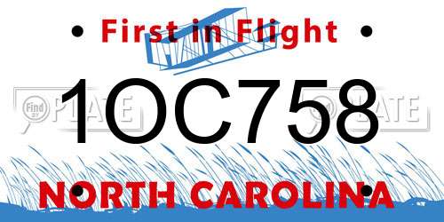 1OC758 North Carolina License Plate