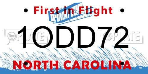1ODD72 North Carolina License Plate
