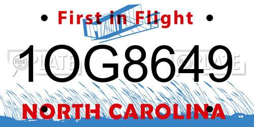 1OG8649 North Carolina License Plate