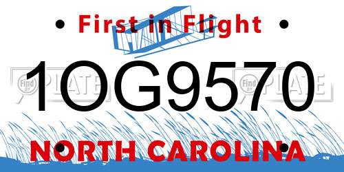 1OG9570 North Carolina License Plate