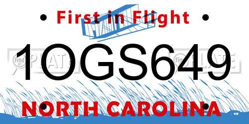 1OGS649 North Carolina License Plate