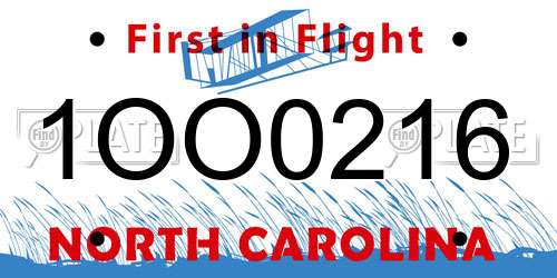 1OO0216 North Carolina License Plate