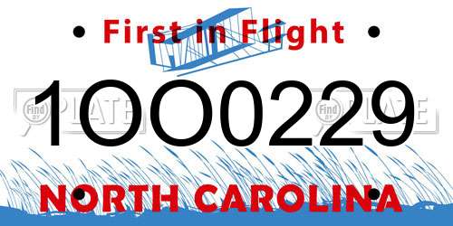 1OO0229 North Carolina License Plate