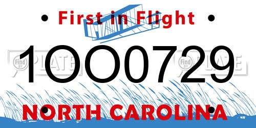 1OO0729 North Carolina License Plate