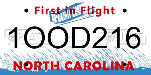 1OOD216 North Carolina License Plate