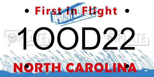 1OOD22 North Carolina License Plate