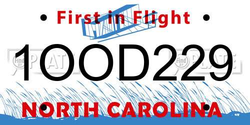 1OOD229 North Carolina License Plate