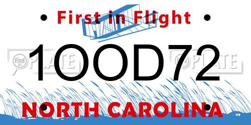 1OOD72 North Carolina License Plate