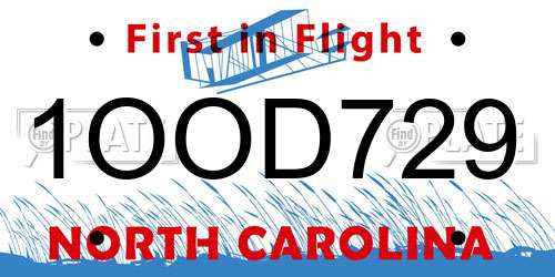 1OOD729 North Carolina License Plate