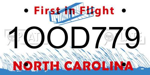 1OOD779 North Carolina License Plate