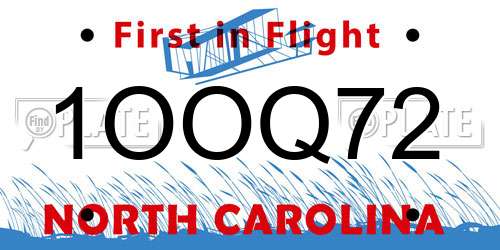 1OOQ72 North Carolina License Plate