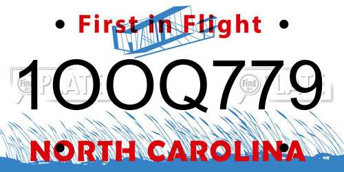 1OOQ779 North Carolina License Plate