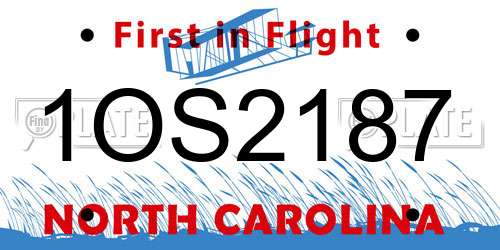 1OS2187 North Carolina License Plate