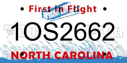 1OS2662 North Carolina License Plate