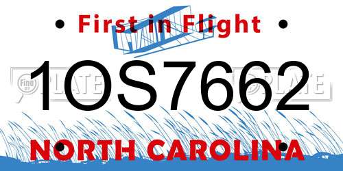 1OS7662 North Carolina License Plate