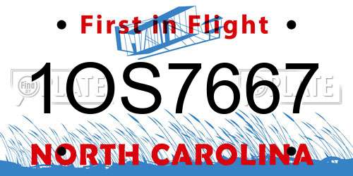 1OS7667 North Carolina License Plate