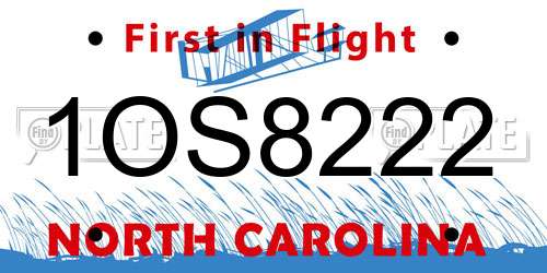 1OS8222 North Carolina License Plate