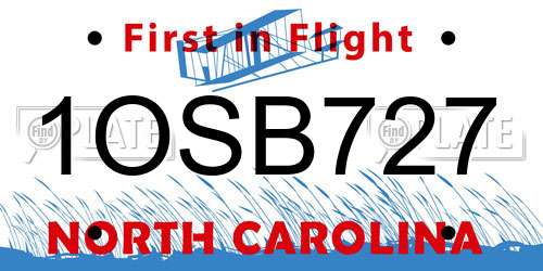 1OSB727 North Carolina License Plate