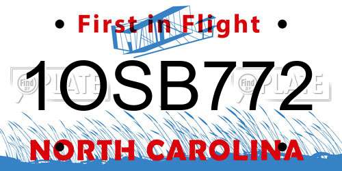 1OSB772 North Carolina License Plate