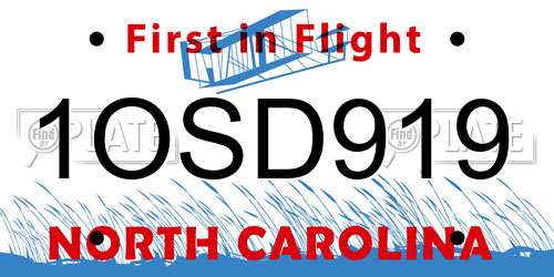 1OSD919 North Carolina License Plate