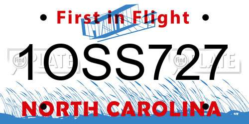1OSS727 North Carolina License Plate