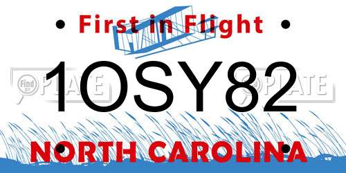 1OSY82 North Carolina License Plate