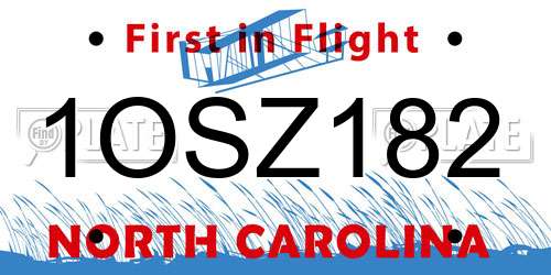 1OSZ182 North Carolina License Plate