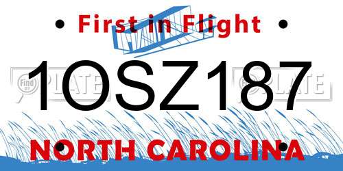 1OSZ187 North Carolina License Plate
