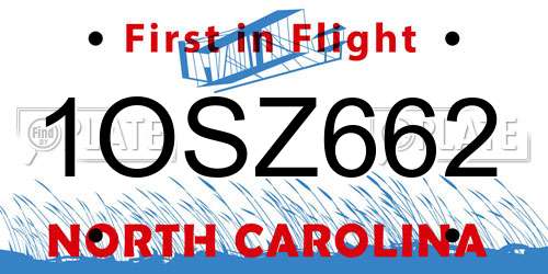 1OSZ662 North Carolina License Plate