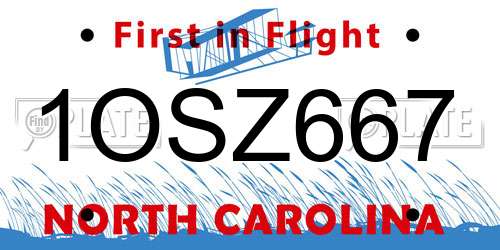1OSZ667 North Carolina License Plate