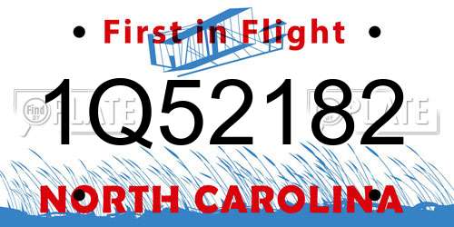 1Q52182 North Carolina License Plate