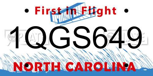 1QGS649 North Carolina License Plate