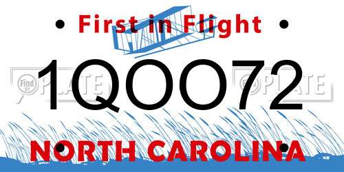 1QOO72 North Carolina License Plate