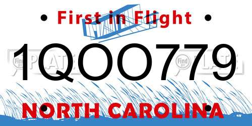 1QOO779 North Carolina License Plate