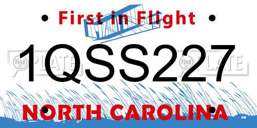 1QSS227 North Carolina License Plate