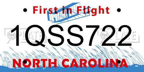 1QSS722 North Carolina License Plate