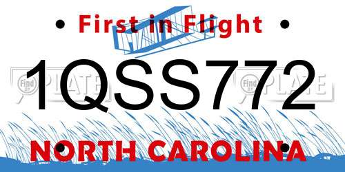 1QSS772 North Carolina License Plate