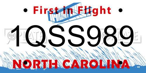 1QSS989 North Carolina License Plate