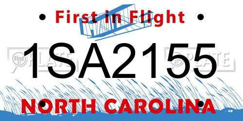 1SA2155 North Carolina License Plate