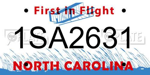 1SA2631 North Carolina License Plate