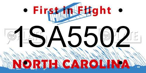 1SA5502 North Carolina License Plate