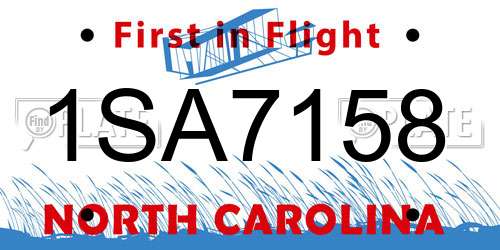 1SA7158 North Carolina License Plate