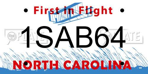 1SAB64 North Carolina License Plate