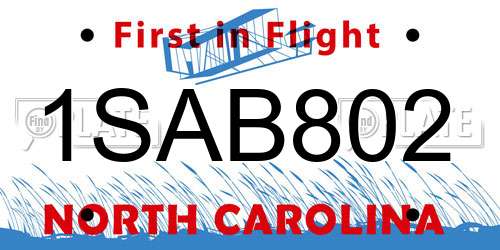 1SAB802 North Carolina License Plate