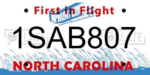 1SAB807 North Carolina License Plate