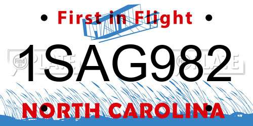 1SAG982 North Carolina License Plate