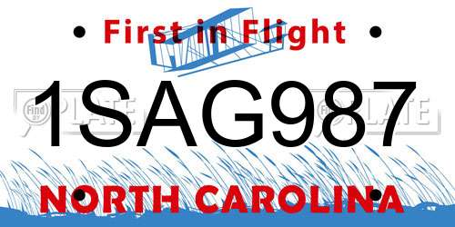1SAG987 North Carolina License Plate
